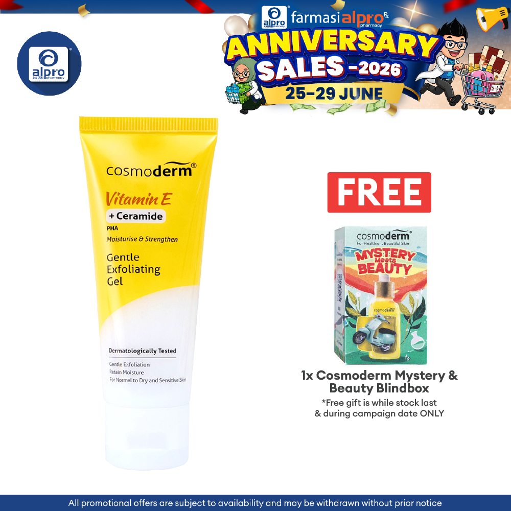 Cosmoderm Vitamin E Gentle Exfoliating Gel 50mL | Promotes Skin Regeneration Cosmoderm