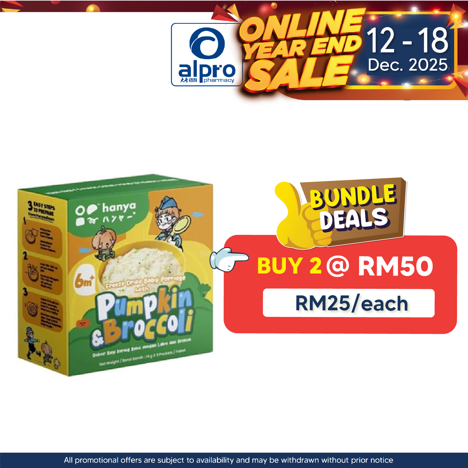 Hanya Freeze-Dried Baby Porridge with Pumpkin & Brocoli 3s X 14g | Kids Healthy Snacks