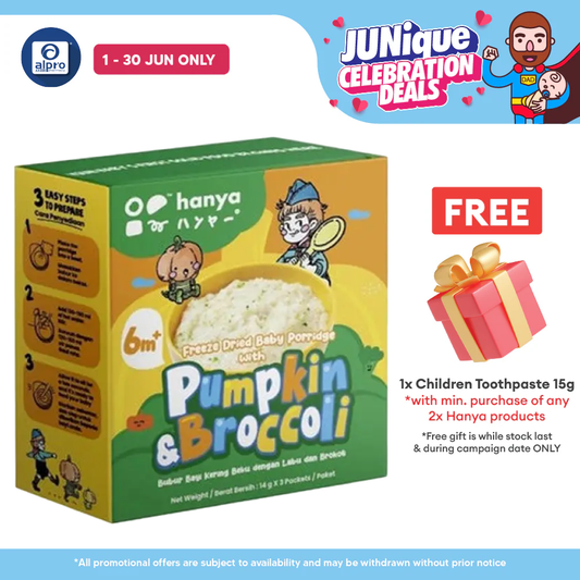 Hanya Freeze-Dried Baby Porridge with Pumpkin & Brocoli 3s X 14g Hanya