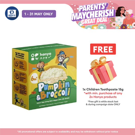 Hanya Freeze-Dried Baby Porridge with Pumpkin & Brocoli 3s X 14g | Kids Healthy Snacks Hanya