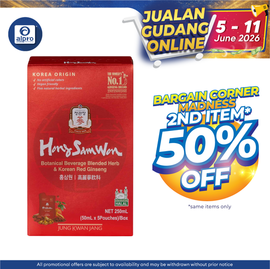 Jung Kwan Jang Botanical Beverage Blended Herb & Korean Red Ginseng Hong Sam Won 50ml ×5s | Energize Body and Mind Jung Kwan Jang