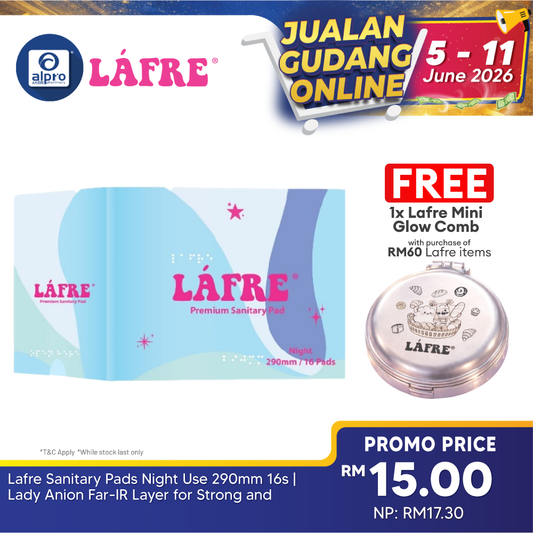 Lafre Sanitary Pads Night Use 290mm 16s | Lady Anion Far-IR Layer for Strong and Healthy Skin Lafre