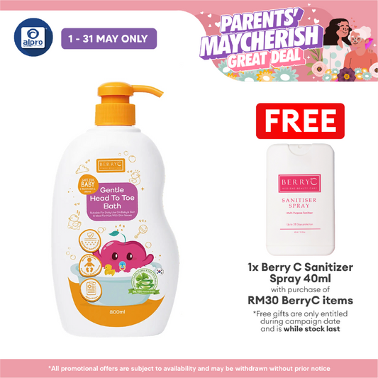 BerryC Gentle Head To Toe Bath 800mL | 24 Hours Of Hydration & Cleanser Berry C
