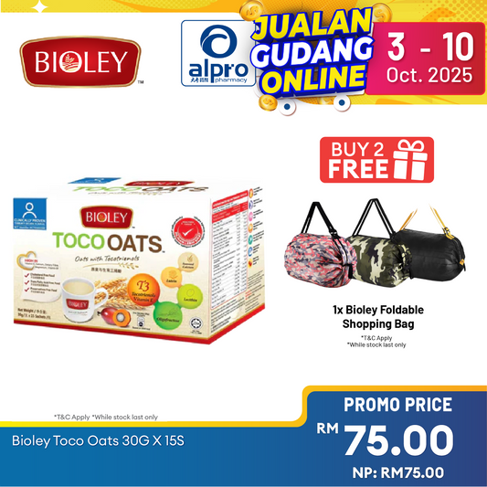 Bioley Toco Oats 30g ×15s | Lower Cholesterol Level Alpro Pharmacy