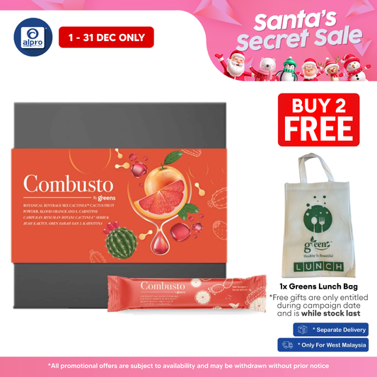 Greens Combusto Blood Orange & Cactus Fruit Powder Drink 3g ×28s | Reduce Fatty Acid Alpro Pharmacy