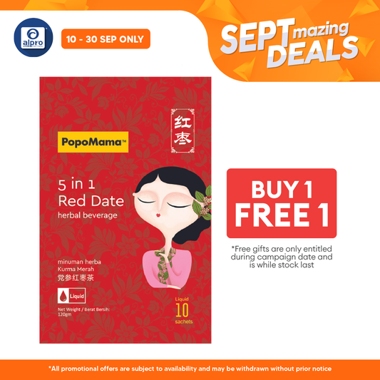Popomama 5 In 1 Red Date Liquid Herbal Beverage Mix 20mL ×10s | Qi and Blood Tonic Alpro Pharmacy