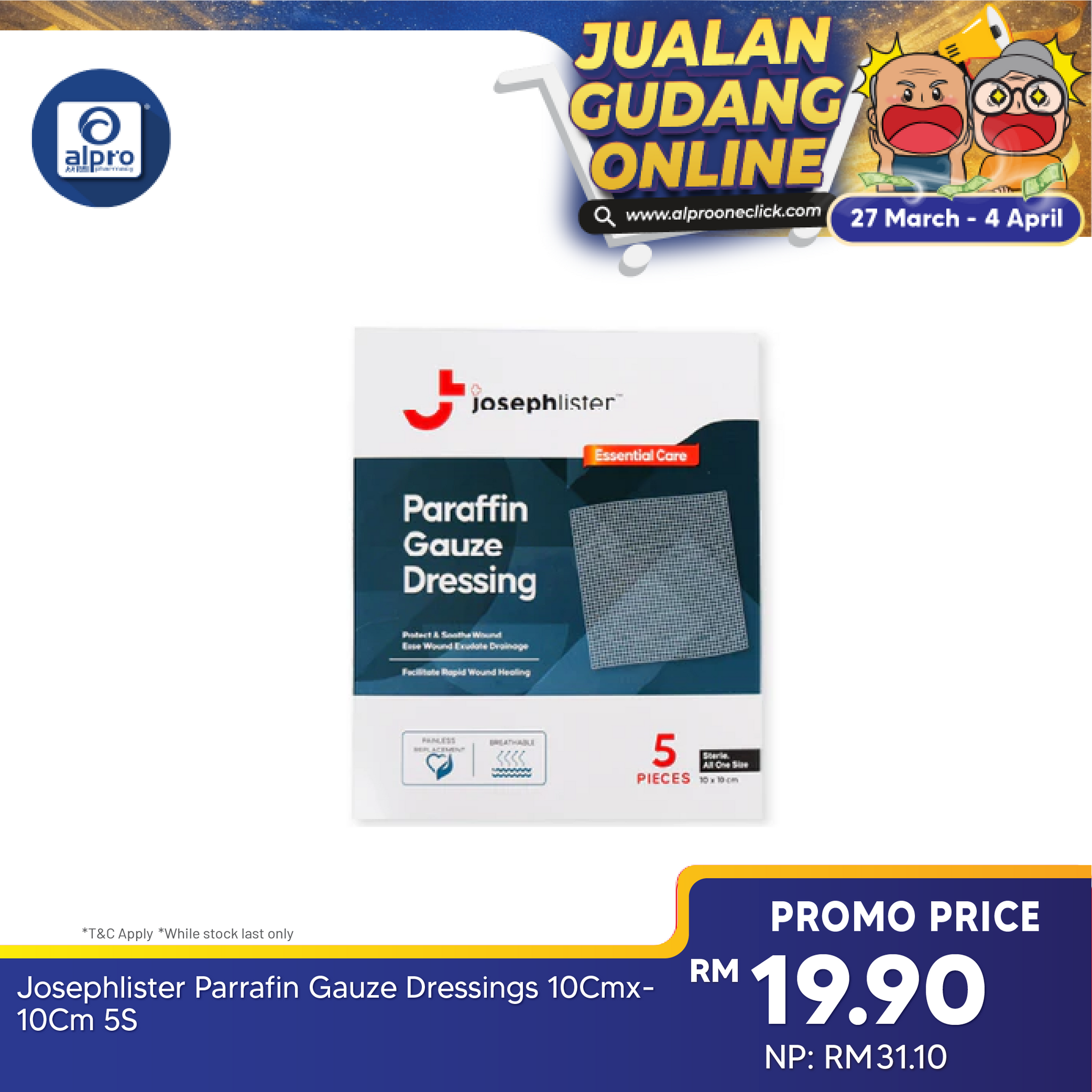 Josephlister Parrafin Gauze Dressings 10cmx10cm 5s | Protect & Soothe Wound Josephlister