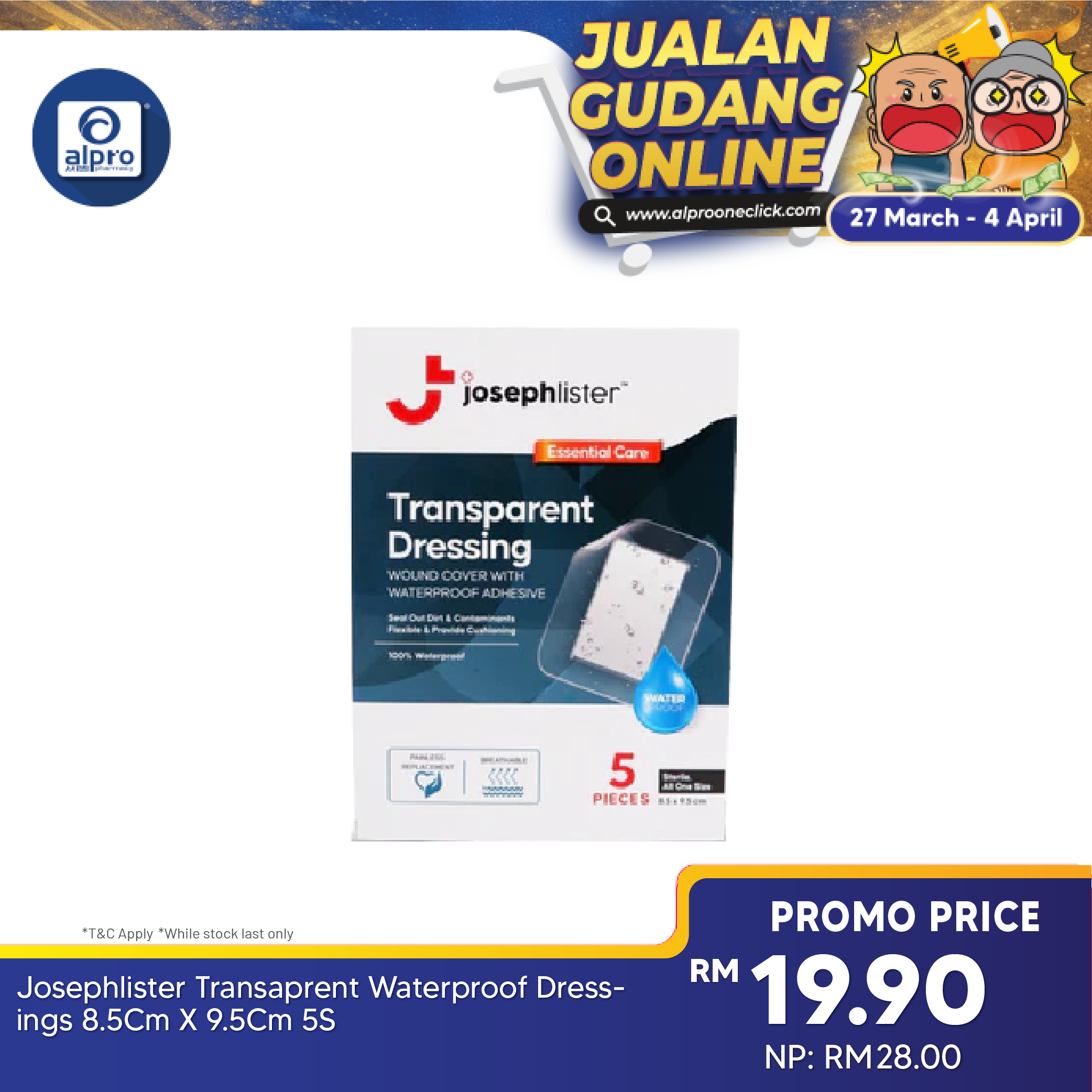Josephlister Transparent Waterproof Dressings 8.5cm X 9.5cm 5s | Waterproof Adhesive Josephlister