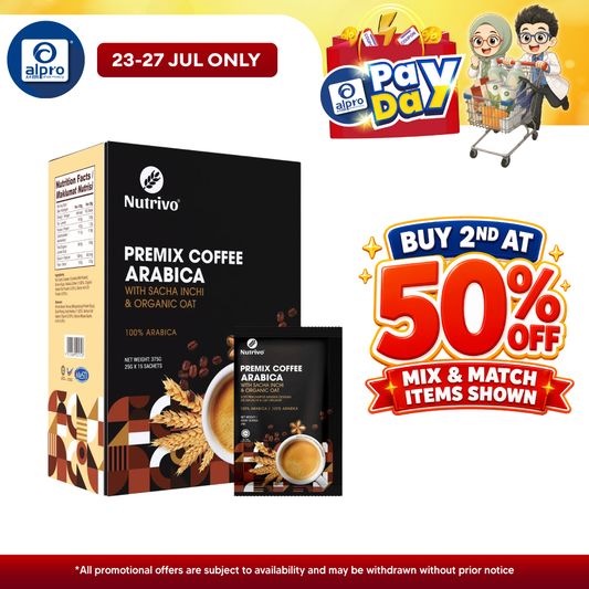 Nutrivo Luscious Premix Coffee Arabica with Sacha Inchi & Organic Oat 25g ×15s | Sacha Inchi For Overall Health Nutrivo