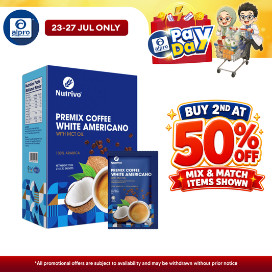 Nutrivo Keto Premix Coffee White Americano with MCT Oil 21g ×12s | Keto Diet Friendly Nutrivo