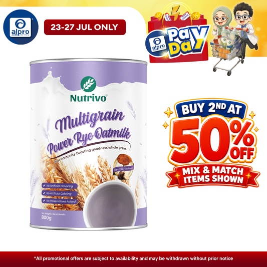 Nutrivo Multigrain Power Rye Oatmilk with Tiger Milk Mushroom 800g | Boost Body Immunity Nutrivo