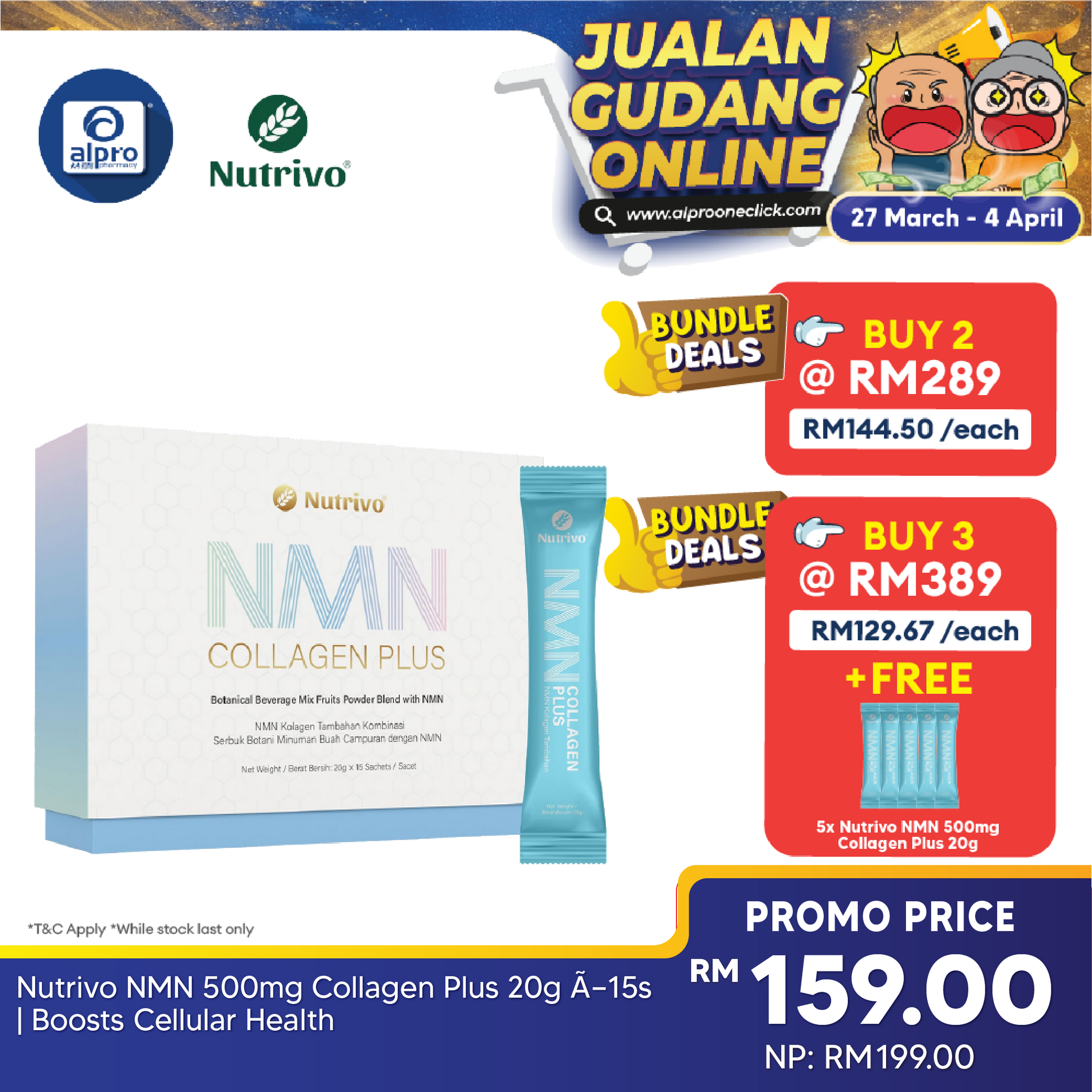 Nutrivo NMN 500mg Collagen Plus 20g ×15s | Boosts Cellular Health Nutrivo