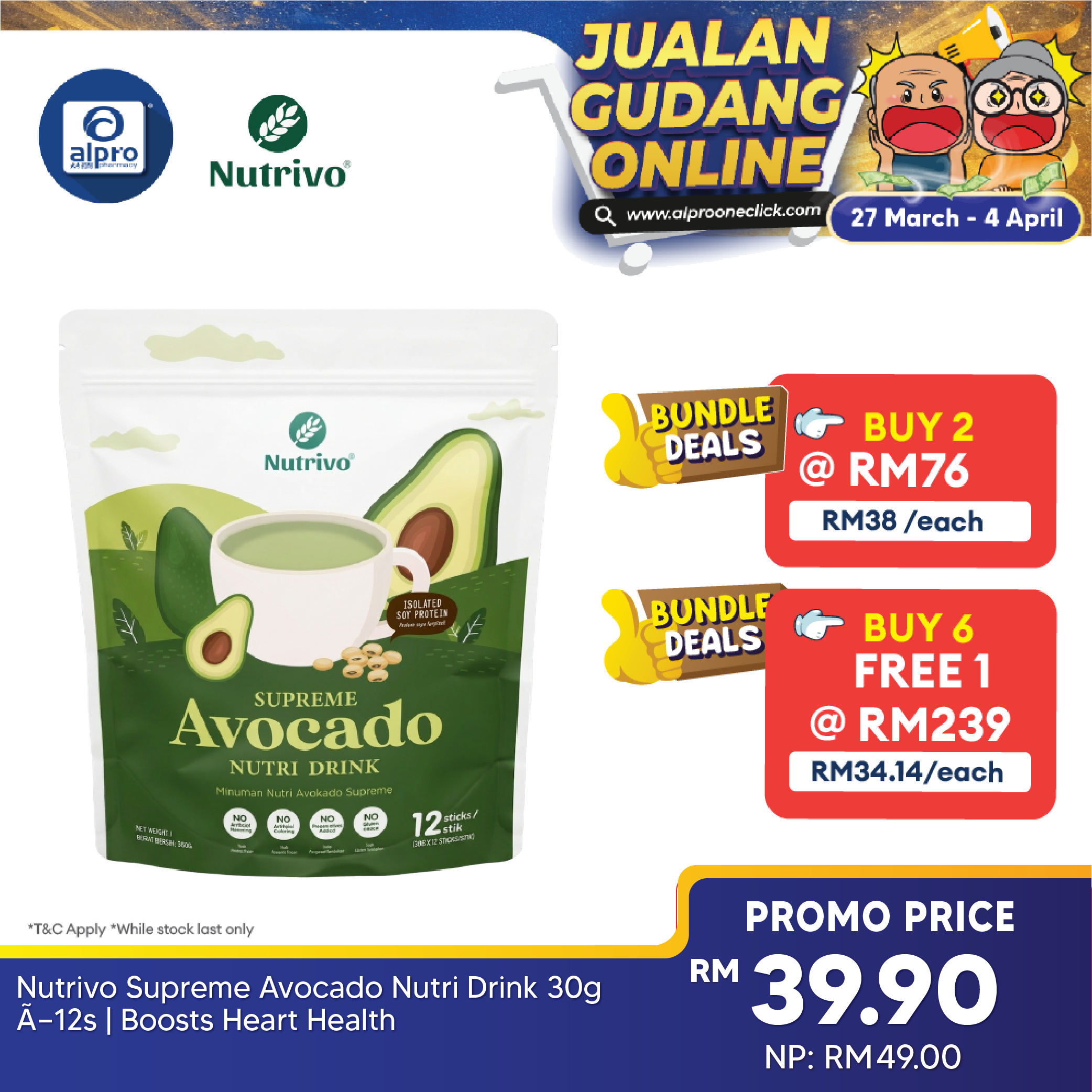 Nutrivo Supreme Avocado Nutri Drink 30g ×12s | Boosts Heart Health Nutrivo