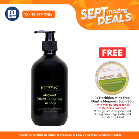 Herbbies Mugwort Natural Castile Soap 500mL | Gentle Cleanse for Eczema Skin Herbbies
