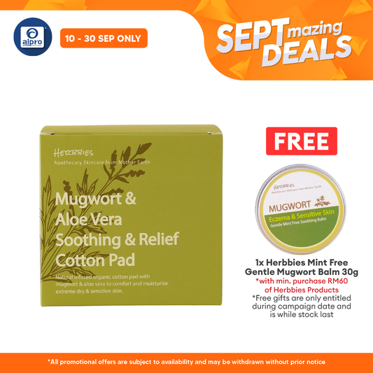 Herbbies Mugwort & Aloe Vera Itch Soothing Pad 80s | Relief Skin Itchy Area Alpro Pharmacy