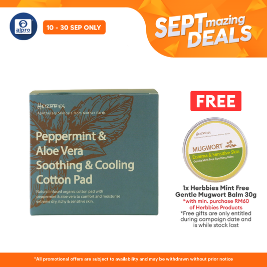 Herbbies Peppermint & Aloe Vera Itch Soothing Pad 80s | Cooling Effect on Itchy Area Alpro Pharmacy