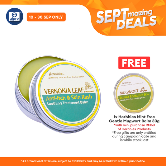 Herbbies Vernonia & Peppermint Moisturising Balm 30g | Cooling Effect on Itchy Area Alpro Pharmacy