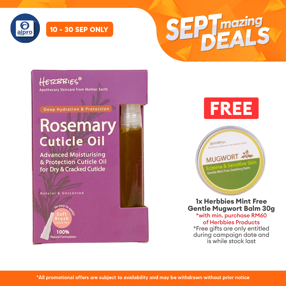 Herbbies Rosemary Cuticle Oil 10mL | Restore Dried and Cracked Cuticle Alpro Pharmacy