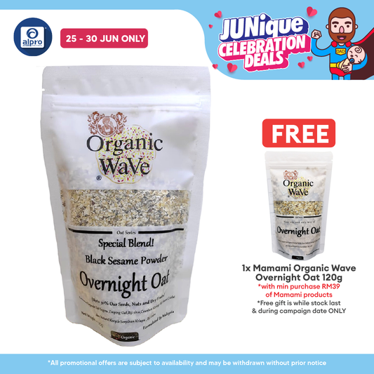 Mamami Organic Wave Overnight Oats Black Sesame Powder 120g | Organic Black Sesame Powder Mamami