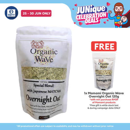 Mamami Organic Wave Overnight Oats Matcha & Chlorella 120g | Organic Mamami