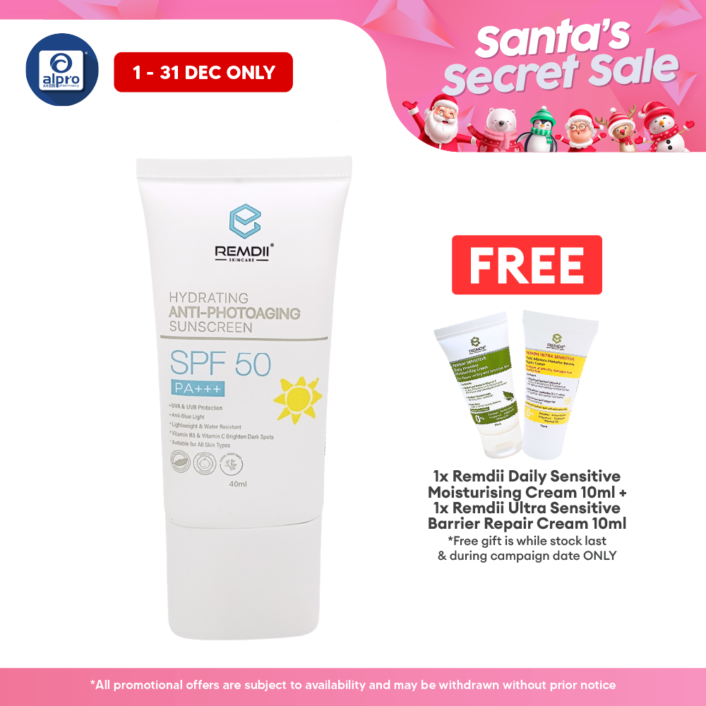 Remdii Hydrating Anti-Photoaging Body & Face Sunscreen SPF 50 40mL | Hydrate Skin & Sun Protection Remdii