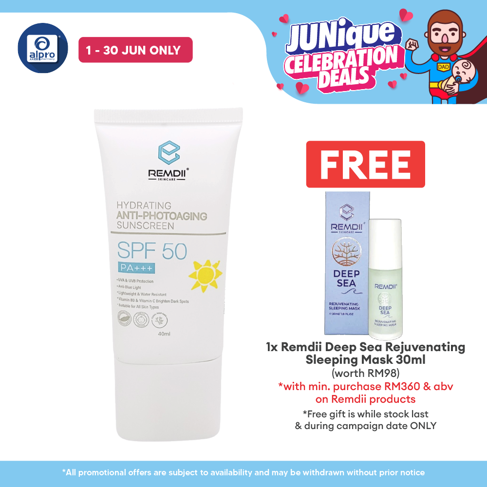 Remdii Hydrating Anti-Photoaging Body & Face Sunscreen SPF 50 40mL | Hydrate Skin & Sun Protection Remdii