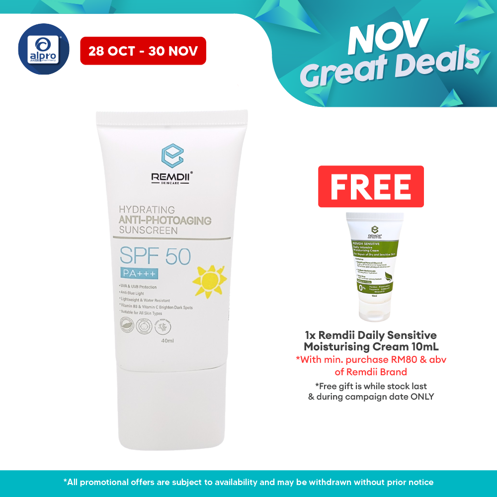 Remdii Hydrating Anti-Photoaging Body & Face Sunscreen SPF 50 40mL | Hydrate Skin & Sun Protection Remdii