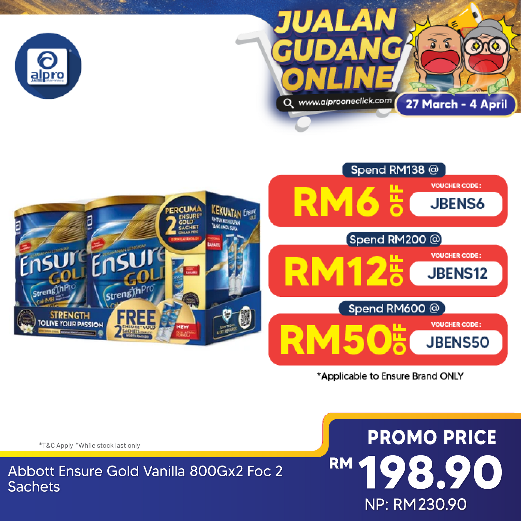 Abbott Ensure Gold Vanilla 800g x2 FOC 2 Sachets | Complete Nutrition Ensure