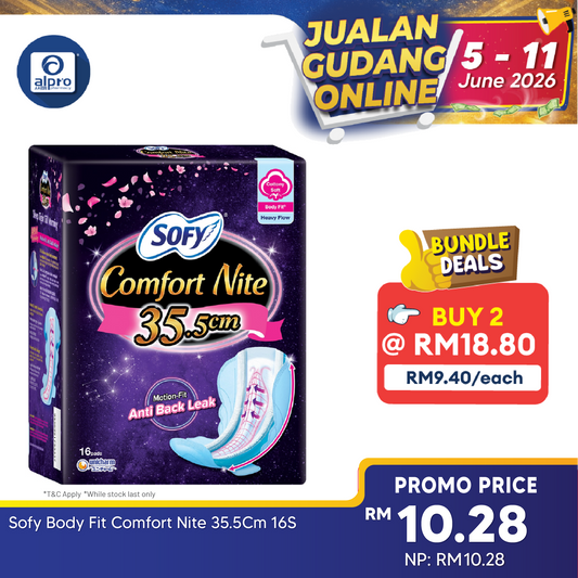 Sofy Body Fit Comfort Nite 35.5cm 16s | For Extra Heavy Flow Sofy