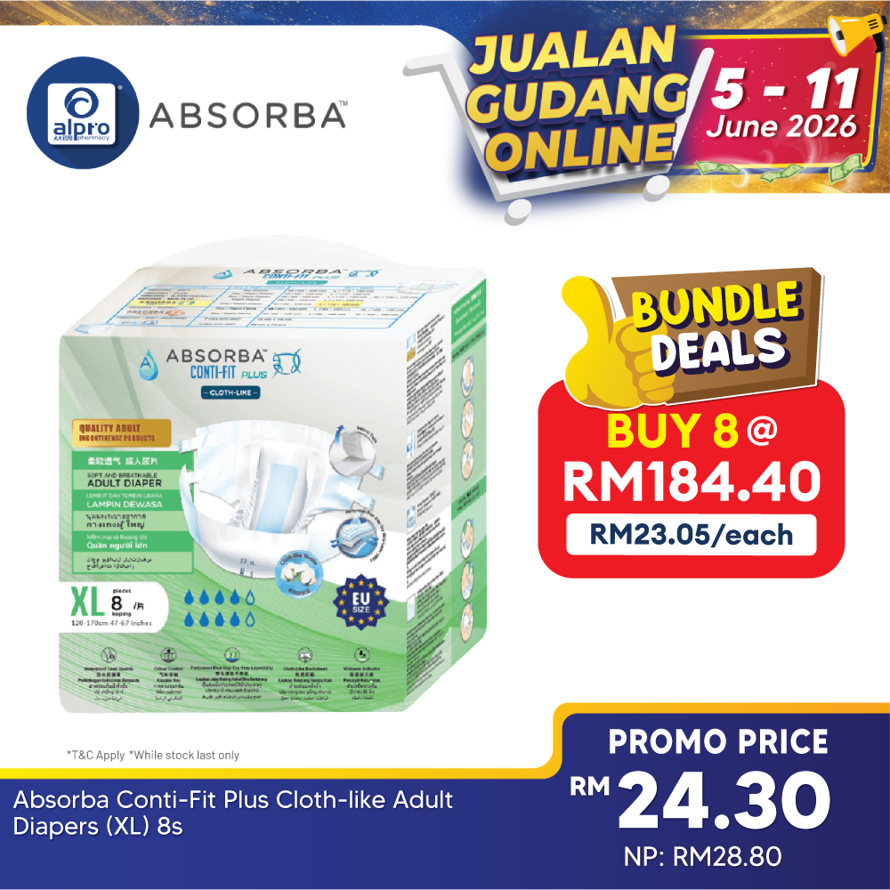 Absorba Conti-Fit Plus Cloth-like Adult Diapers (XL) 8s Absorba