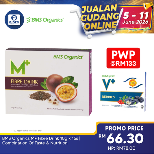 BMS Organics M+ Fibre Drink 10g×15s | Combination Of Taste & Nutrition BMS Organics