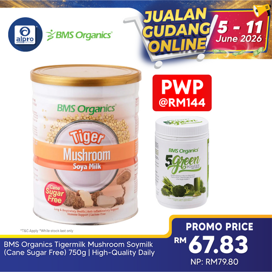 BMS Organics Tigermilk Mushroom Soymilk (Cane Sugar Free) 750g | High-Quality Daily Protein BMS Organics