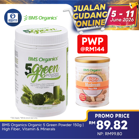 BMS Organics Organic 5 Green Powder 150g | High Fiber, Vitamin & Minerals BMS Organics