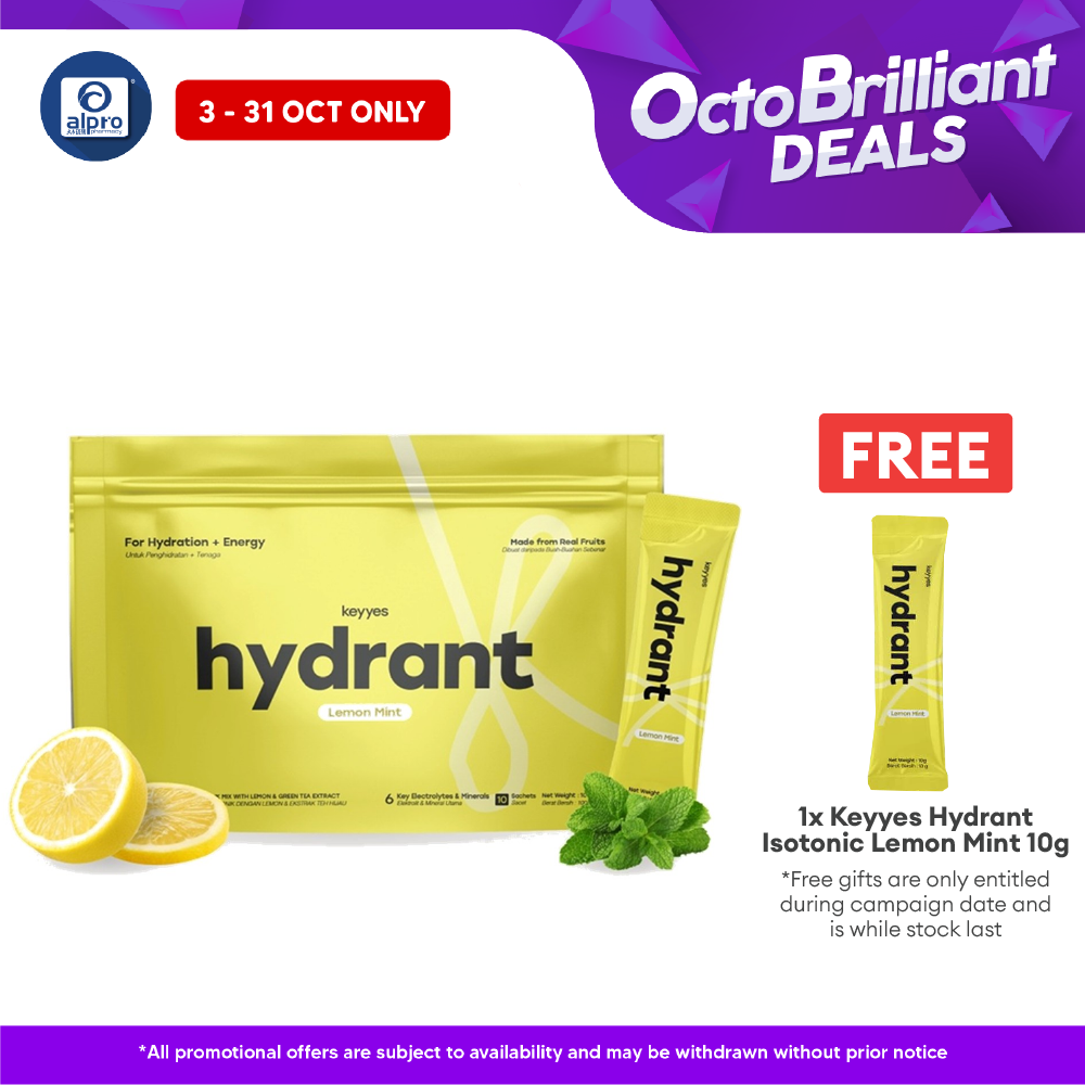 Keyyes Hydrant Isotonic Lemon Mint 10g×10s | Stay Hydrated & Energised Alpro Pharmacy