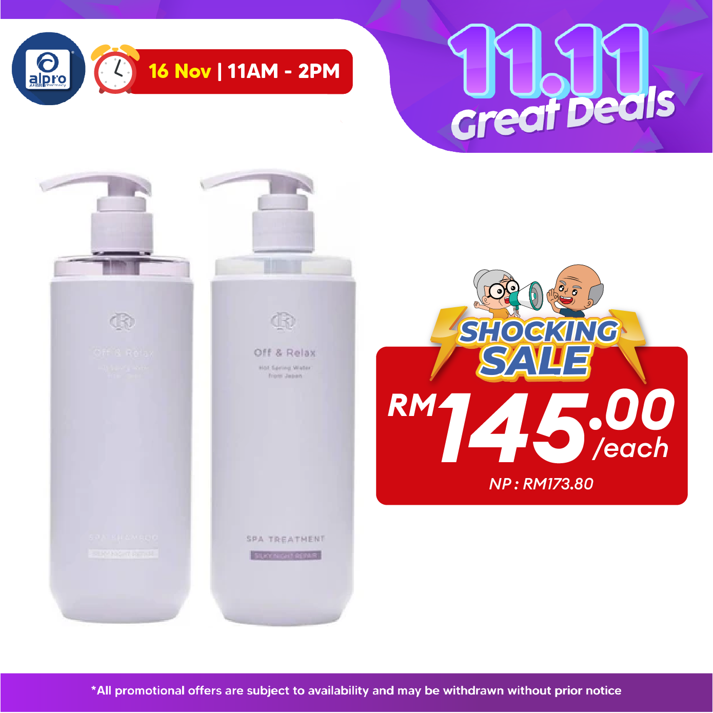 Off & Relax Spa Shampoo Treatment Set (Shampoo 460ml + Treatment 460ml) | Silky Night Repair Alpro Pharmacy