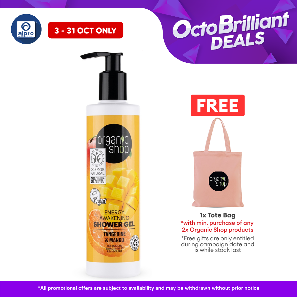Organic Shop Energy Awakening Shower Gel Tangerine and Mango 280mL | Radiant Glowing Skin Alpro Pharmacy