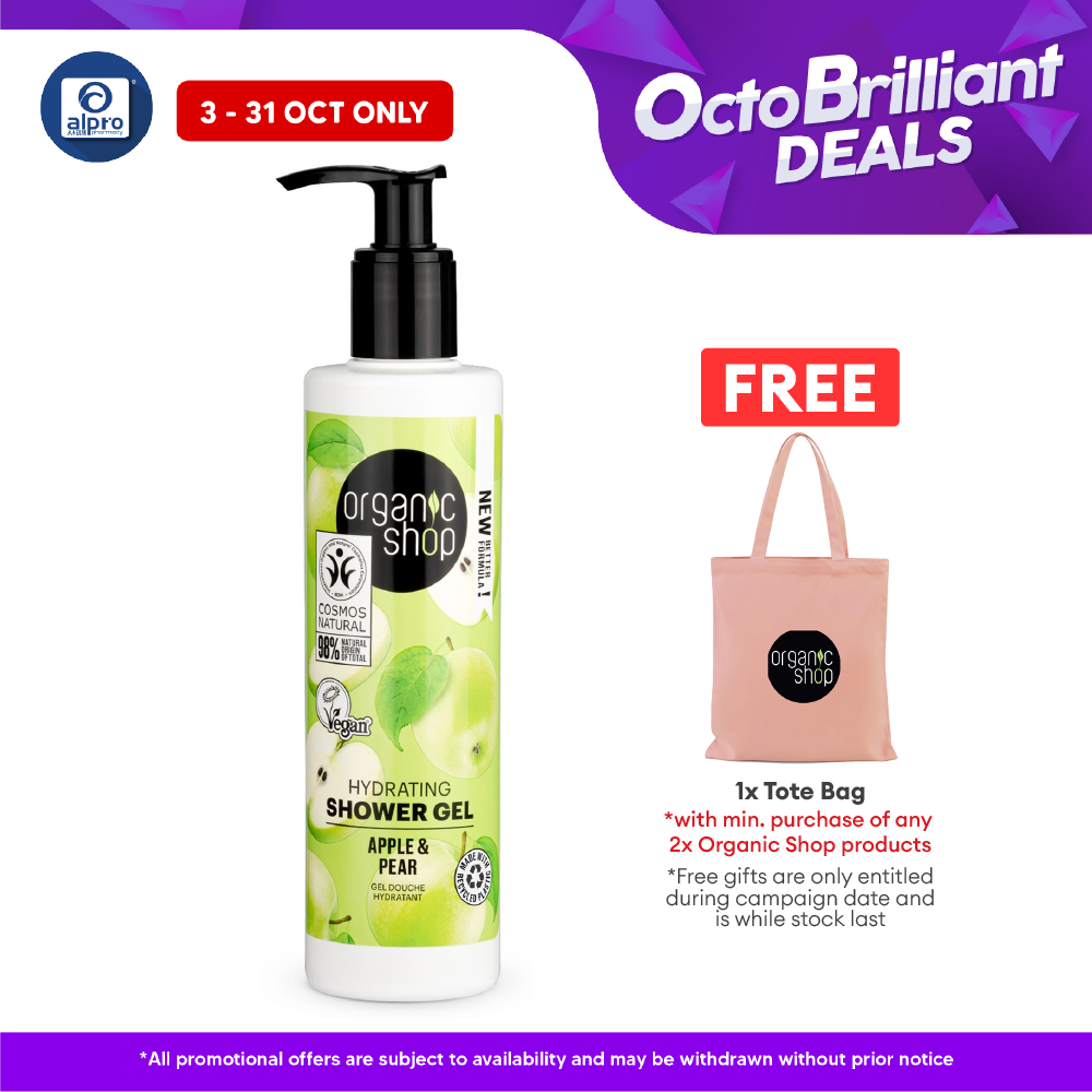 Organic Shop Hydrating Shower Gel Apple and Pear 280mL | Nourish & Refresh Skin Alpro Pharmacy