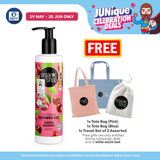 Organic Shop Softening Shower Gel Cherry and Blueberry 280mL| Silky & Supple Skin Organic Shop
