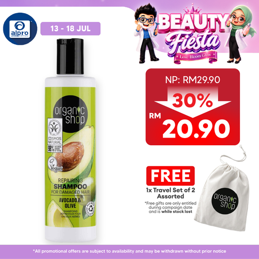 Organic Shop Repairing Shampoo for Damaged Hair Avocado and Olive 280mL | Nourish & Calms Scalp Organic Shop