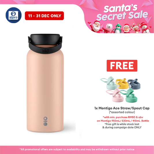 Montigo Ace Bottle Mega Bliss Collection (Nectarine) 950mL | Double-Wall Vacuum Insulation Alpro Pharmacy