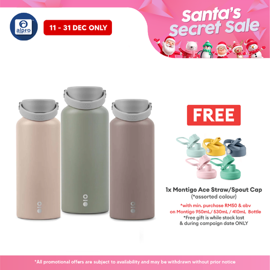 Montigo Ace Bottle Mega Stone Collection (Sage Marble/ Clay/ Sandstone) 950mL | Double-Wall Vacuum Insulation Alpro Pharmacy