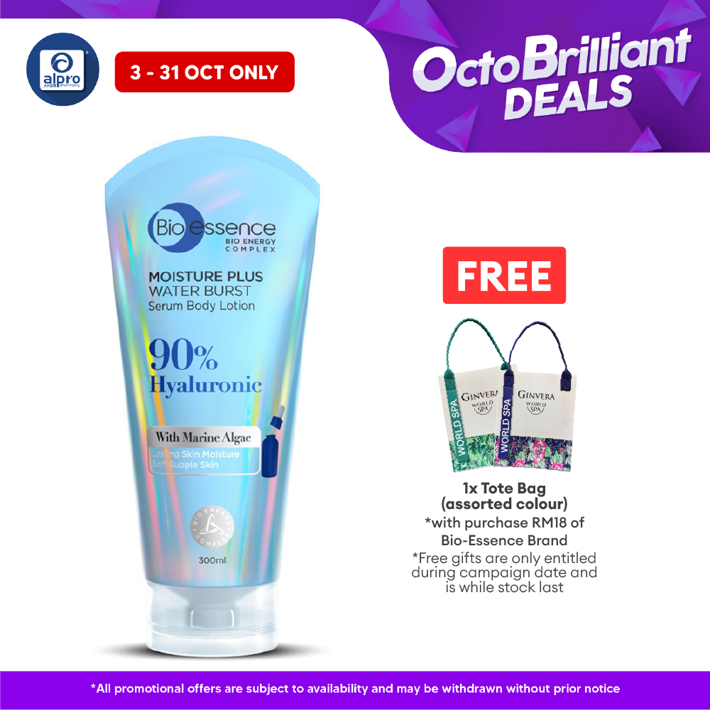 Bio essence Moisture Plus Water Burst 90% Hyaluronic Serum Body Lotion 300mL | Deep Hydration Bouncy Skin Alpro Pharmacy