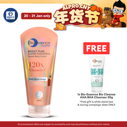 Bio essence Bright Plus Super Radiance 120x Vitamin C Serum Body Lotion 300mL | Brightens Skin Tone and Glow