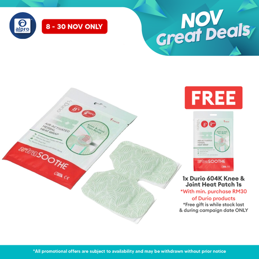 Durio 604K Air-Activated Herbal Heat Wrap Knee & Joint Heat Patch 1s | Improve Blood Flow & Joint Alpro Pharmacy
