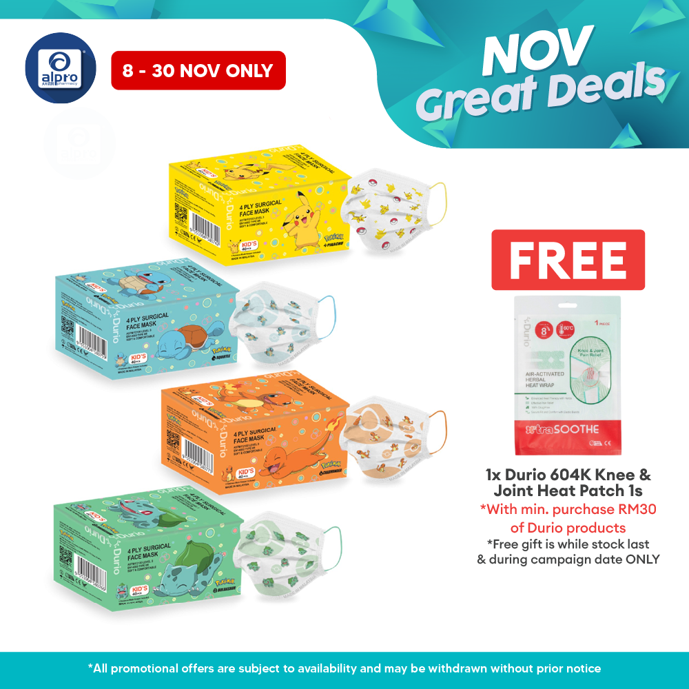 Durio 546K Kids Pokémon Series (Pikachu/ Squirtle/ Charmander/ Bulbasaur) Mask 40s | Maximum Comfort Durio