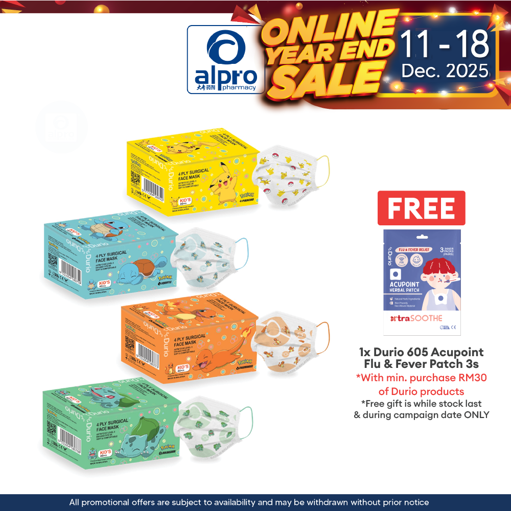 Durio 546K Kids Pokémon Series (Pikachu/ Squirtle/ Charmander/ Bulbasaur) Mask 40s | Maximum Comfort