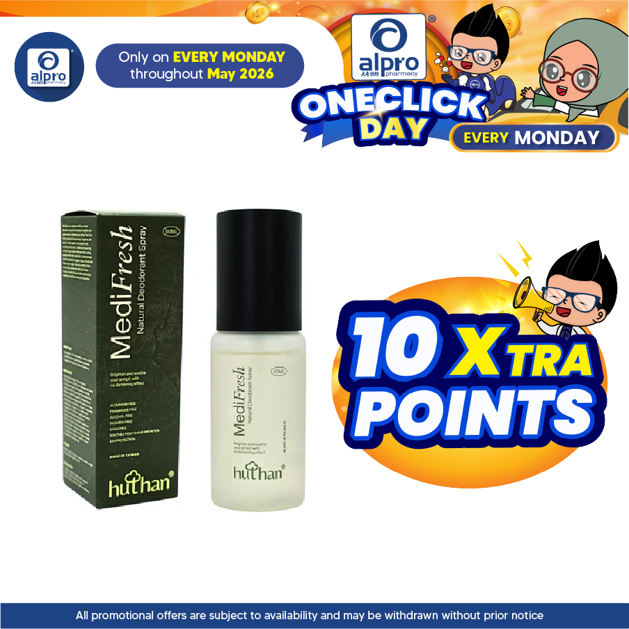 huthan Medifresh Natural Deodorant Spray 60mL | Brighten & Soothe Armpit huthan