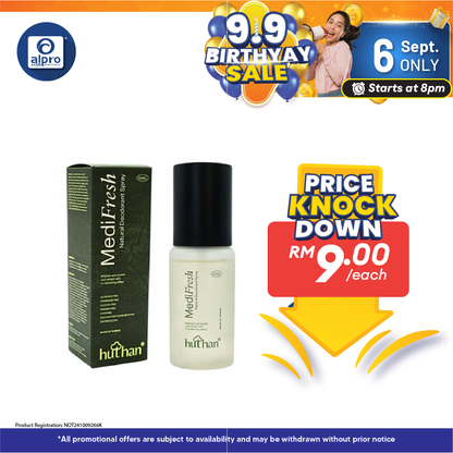 huthan Medifresh Natural Deodorant Spray 60mL | Brighten & Soothe Armpit Alpro Pharmacy