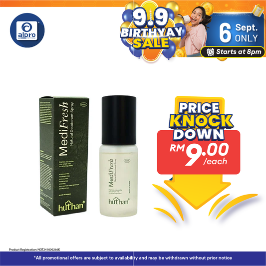 huthan Medifresh Natural Deodorant Spray 60mL | Brighten & Soothe Armpit Alpro Pharmacy