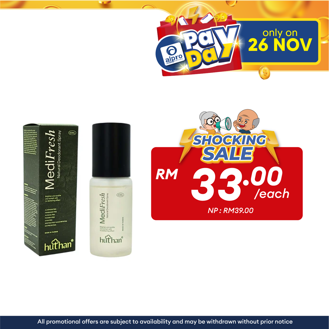 huthan Medifresh Natural Deodorant Spray 60mL | Brighten & Soothe Armpit Alpro Pharmacy